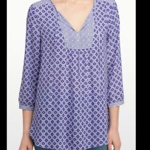 NYDJ Blue and White Bohemian‎ Block Print Style Blouse with 3/4 Sleeves Size 0X